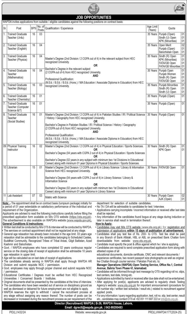 Wapda Jobs Advertisement 2024