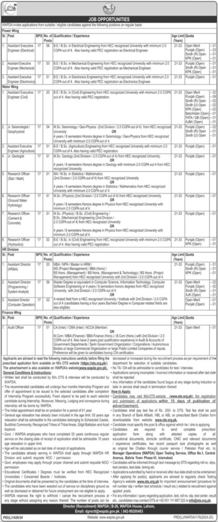 Wapda Jobs Advertisement for Engineers and Assistant Directors